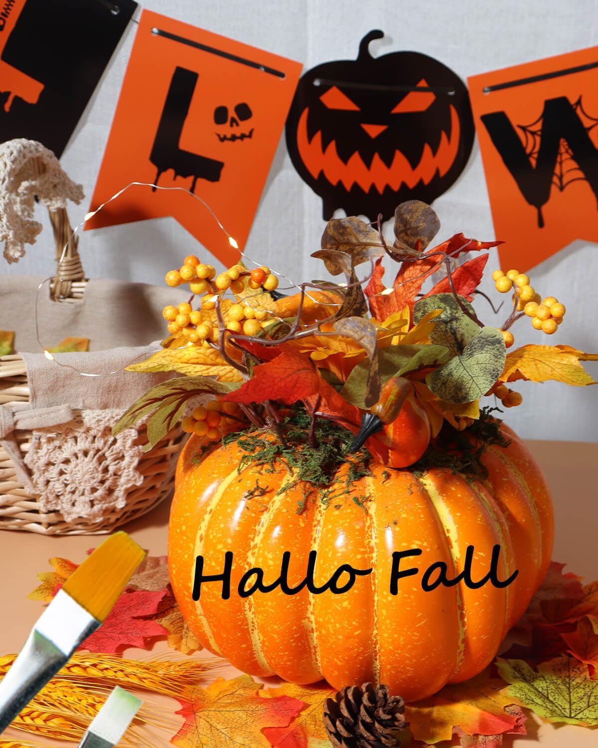Vensovo Artificial Pumpkin Table Centerpiece - 8 Inch Faux Orange for Halloween Thanksgiving