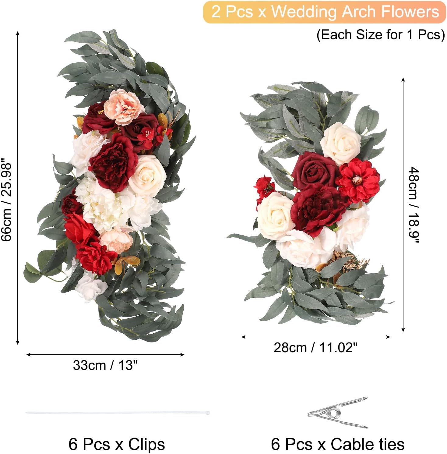 PATIKIL Red Artificial Rose Wedding Arch Flowers 2Pcs