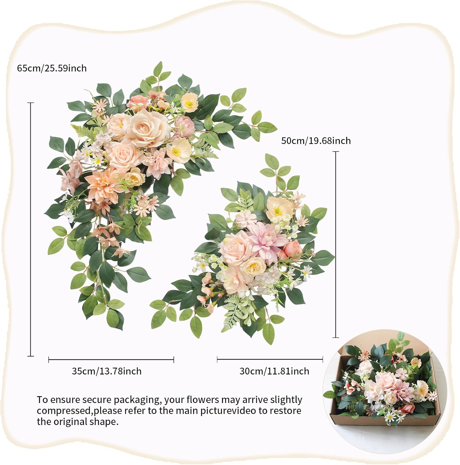 Pack of 2 Wedding Arch with Artificial Flowers and Welcome Sign