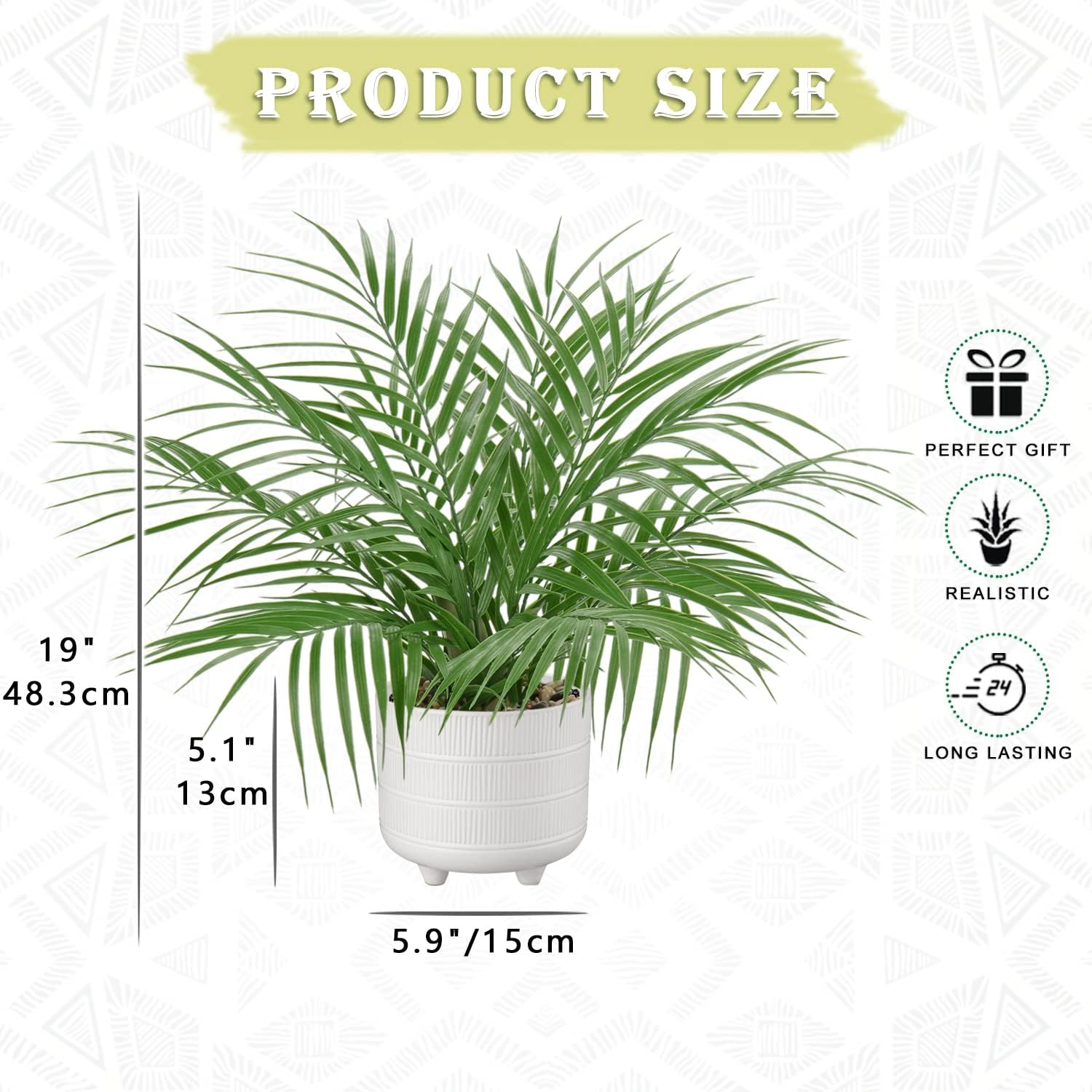 Hollyone Artificial Palm Plant in White Ceramic Pot