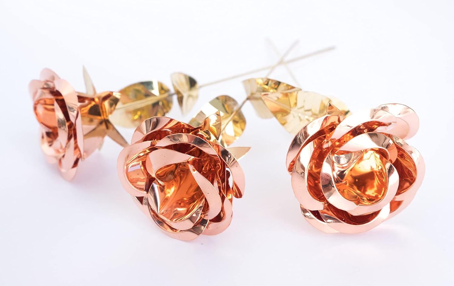 65 Inch Golden Metal Rose Sculpture - Hand Forged Copper Flower Gift
