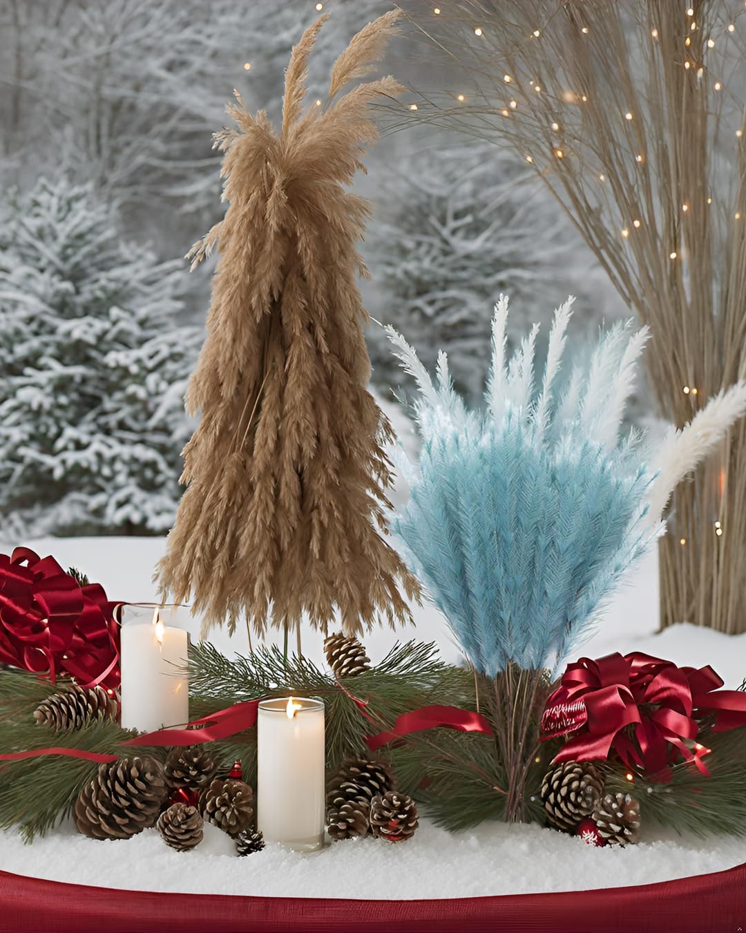 UiiziC Faux Pampas Grass 8 PCS 30 Inch Dusty Blue