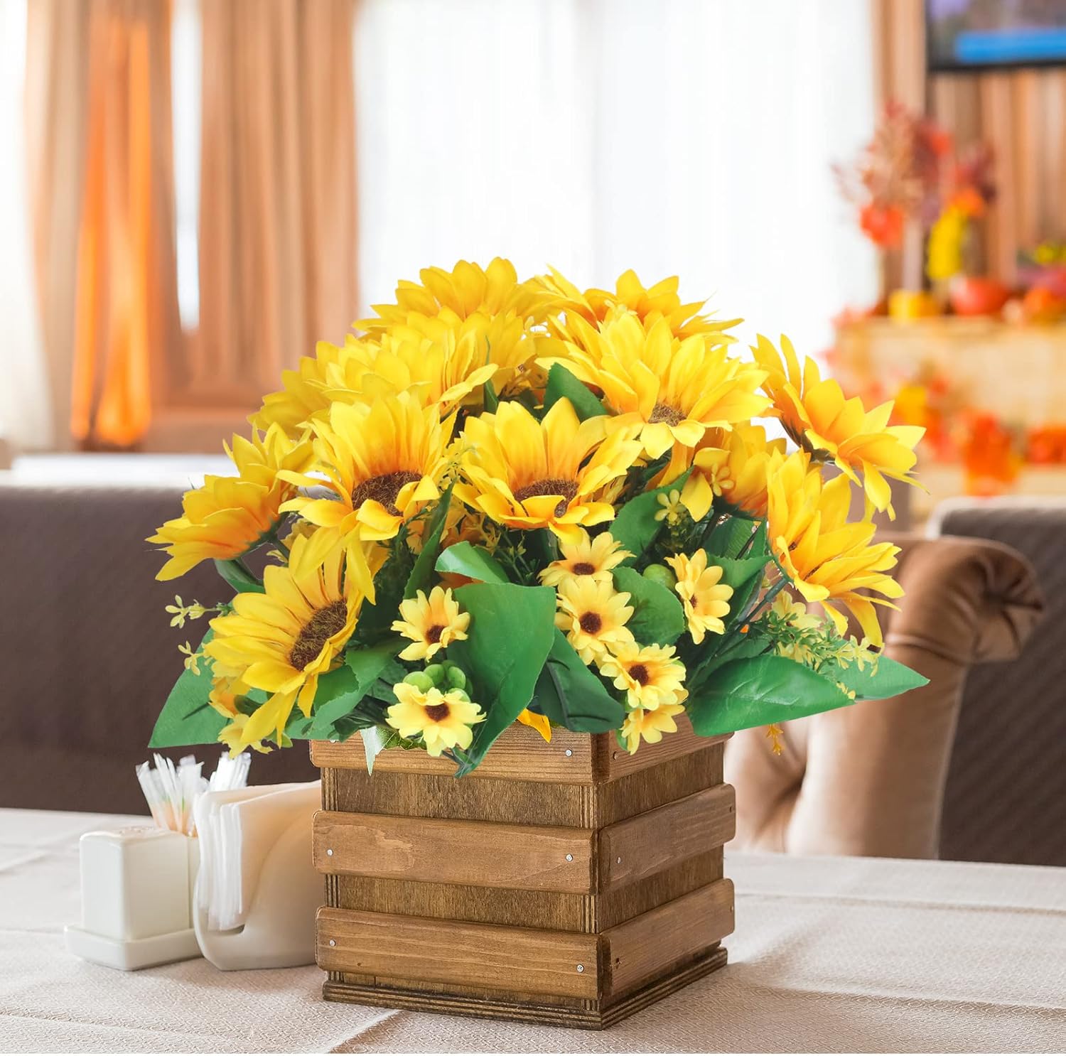 8 Pack Artificial Sunflowers with Stems for Wedding Decoration