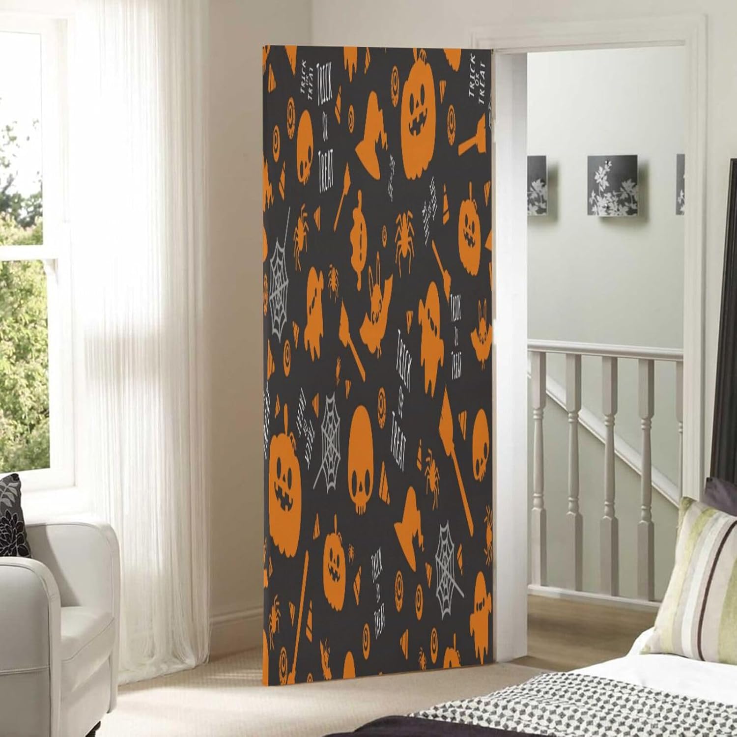 Susiyo Halloween Skull Pumpkin Door Cover 35x79 Inch