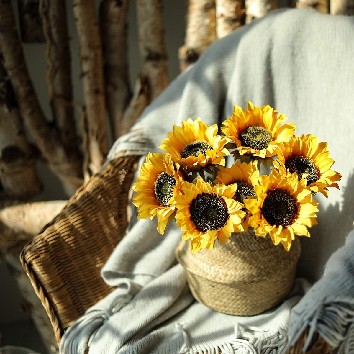 Hawesome Artificial Sunflowers Bouquet 7 Pcs Gold