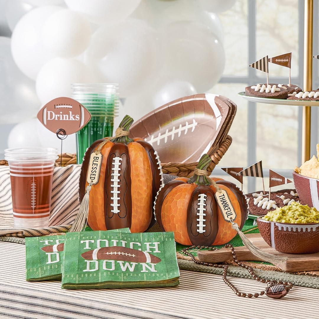 Artificial Football Pumpkins Resin Set of 2 Fall Decor