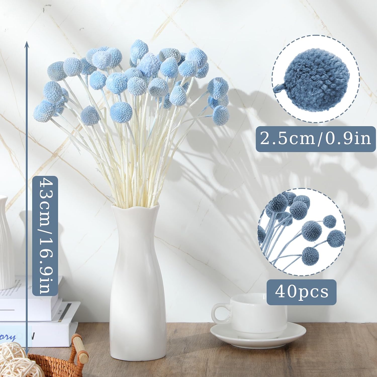 Janinka 40 Pcs Artificial Blue Billy Button Balls Flowers