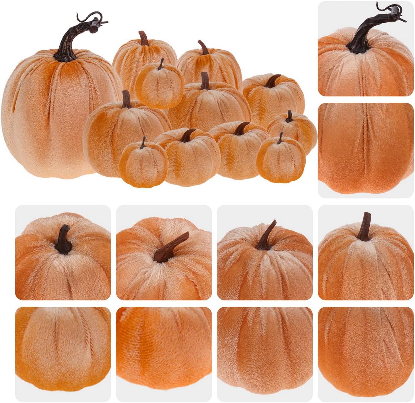 12Pcs Artificial Velvet Pumpkin Set Fall Decor