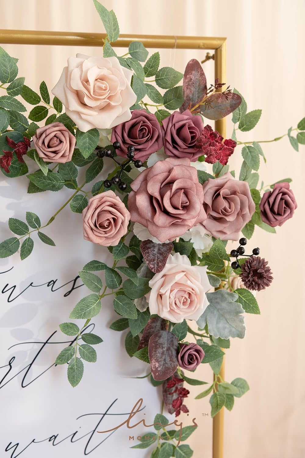 Lings Moment Dusty Rose Mauve Artificial Flower Swag Arch Decor