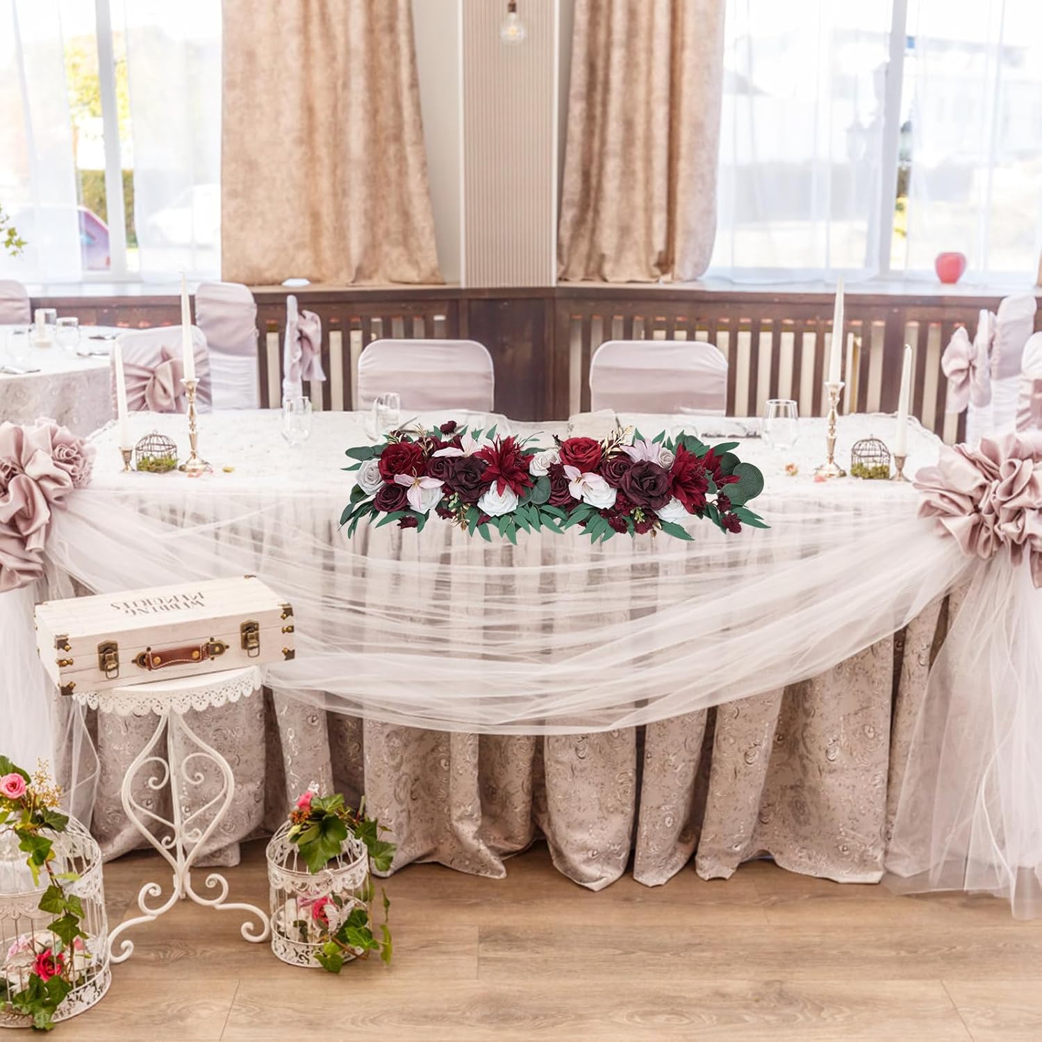 2PCS Red Artificial Rose Garland Wedding Decor