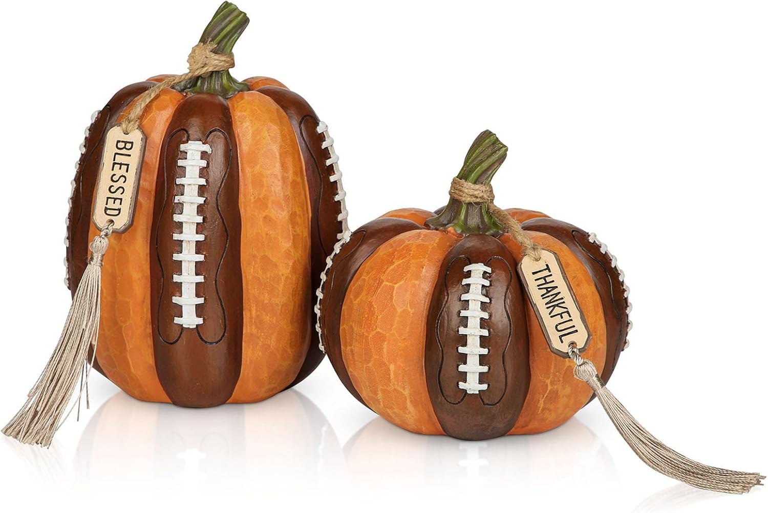Artificial Football Pumpkins Resin Set of 2 Fall Decor