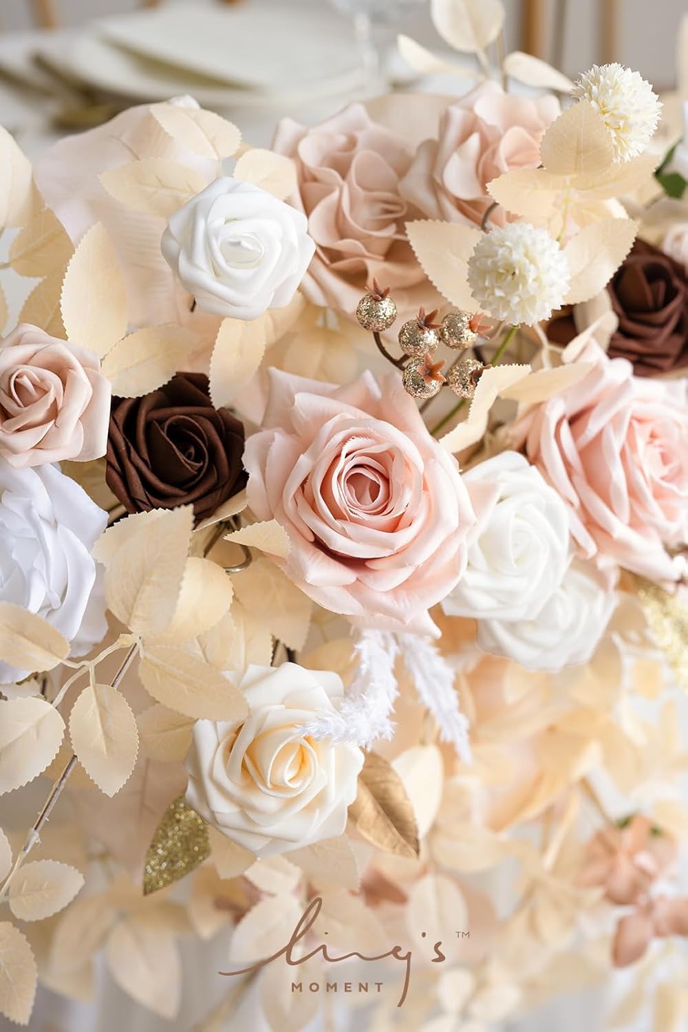 Lings Moment 2PCS White Beige Artificial Floral Swags Centerpieces