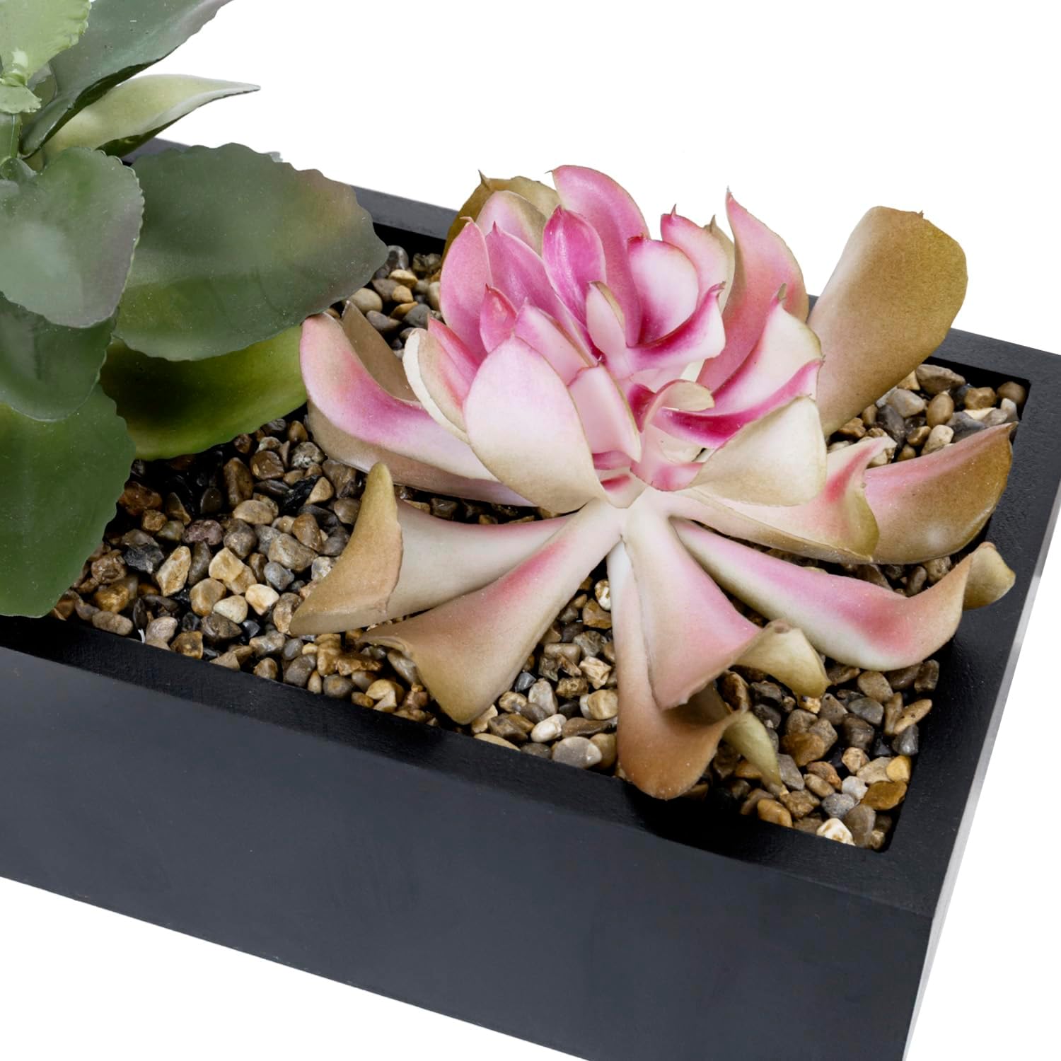 MyGift Artificial Succulent Arrangement in Black Rectangular Planter