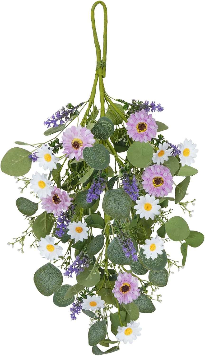 20 Inch Purple White Artificial Daisy Teardrop Swag