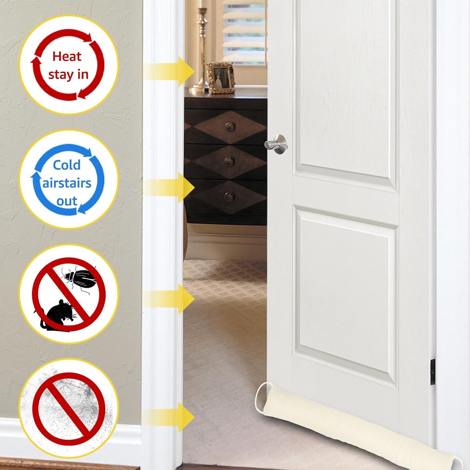 Abizarch Door Draft Stopper Weatherproof Soundproof Beige