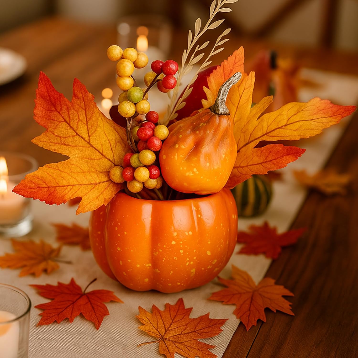 BigOtters Artificial Pumpkins with Sunflowers and Maple Leaves