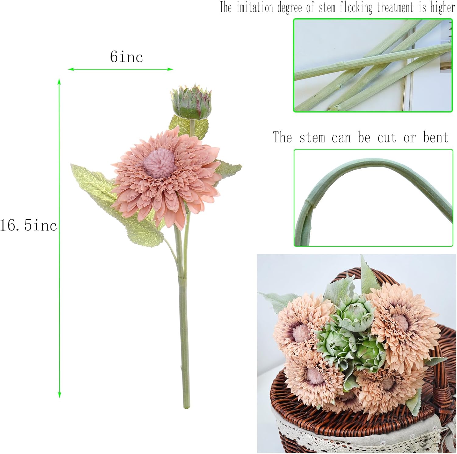 Kimuras Cabin 5Pcs Artificial Sunflowers Bouquet