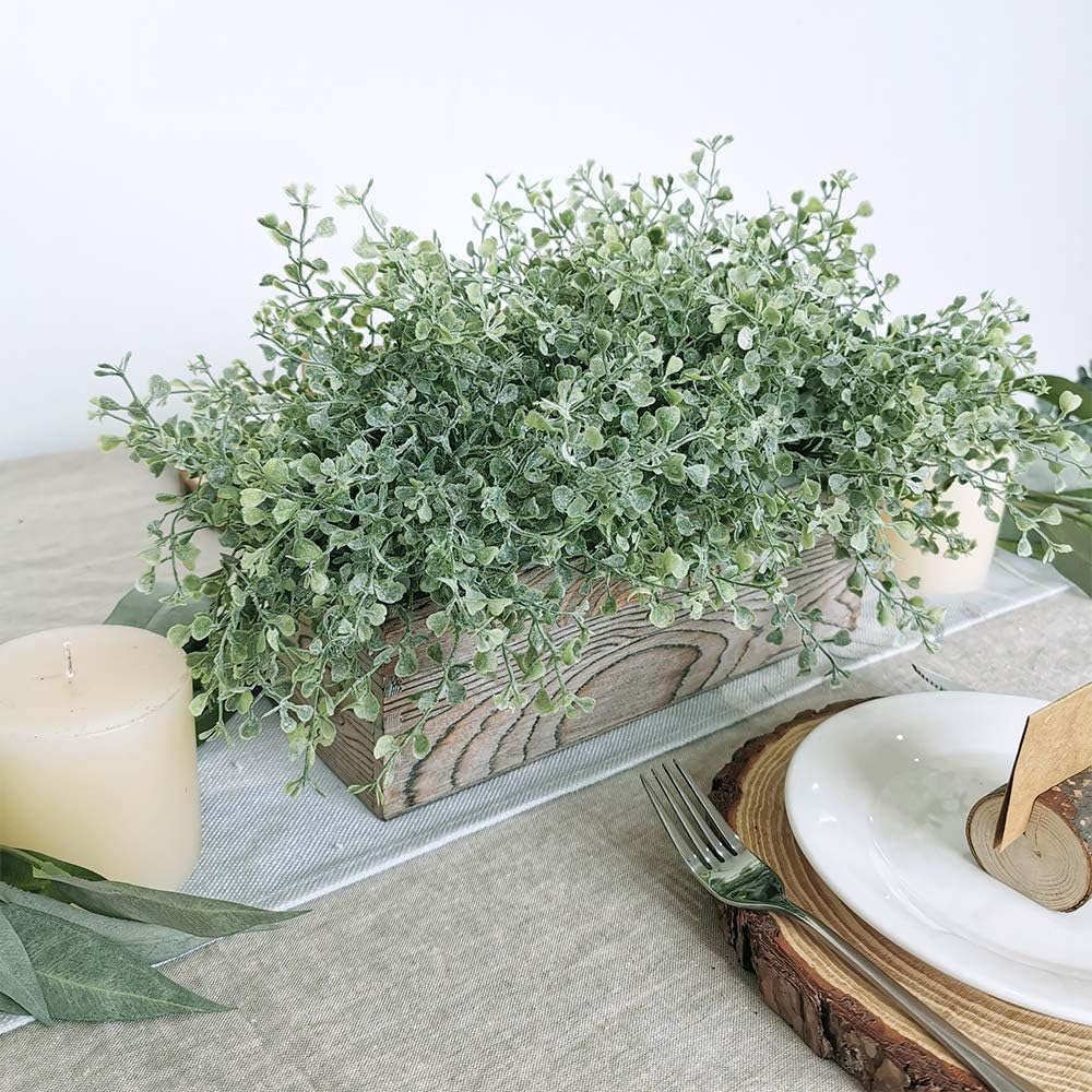 Flocked Eucalyptus Greenery in Rustic Wood Planter Box