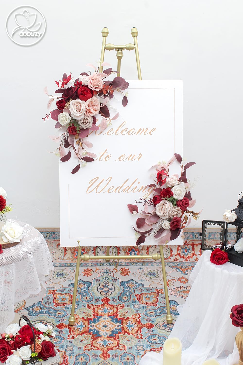 Odouzy Pack of 2 Reusable Red Artificial Wedding Arch Flowers