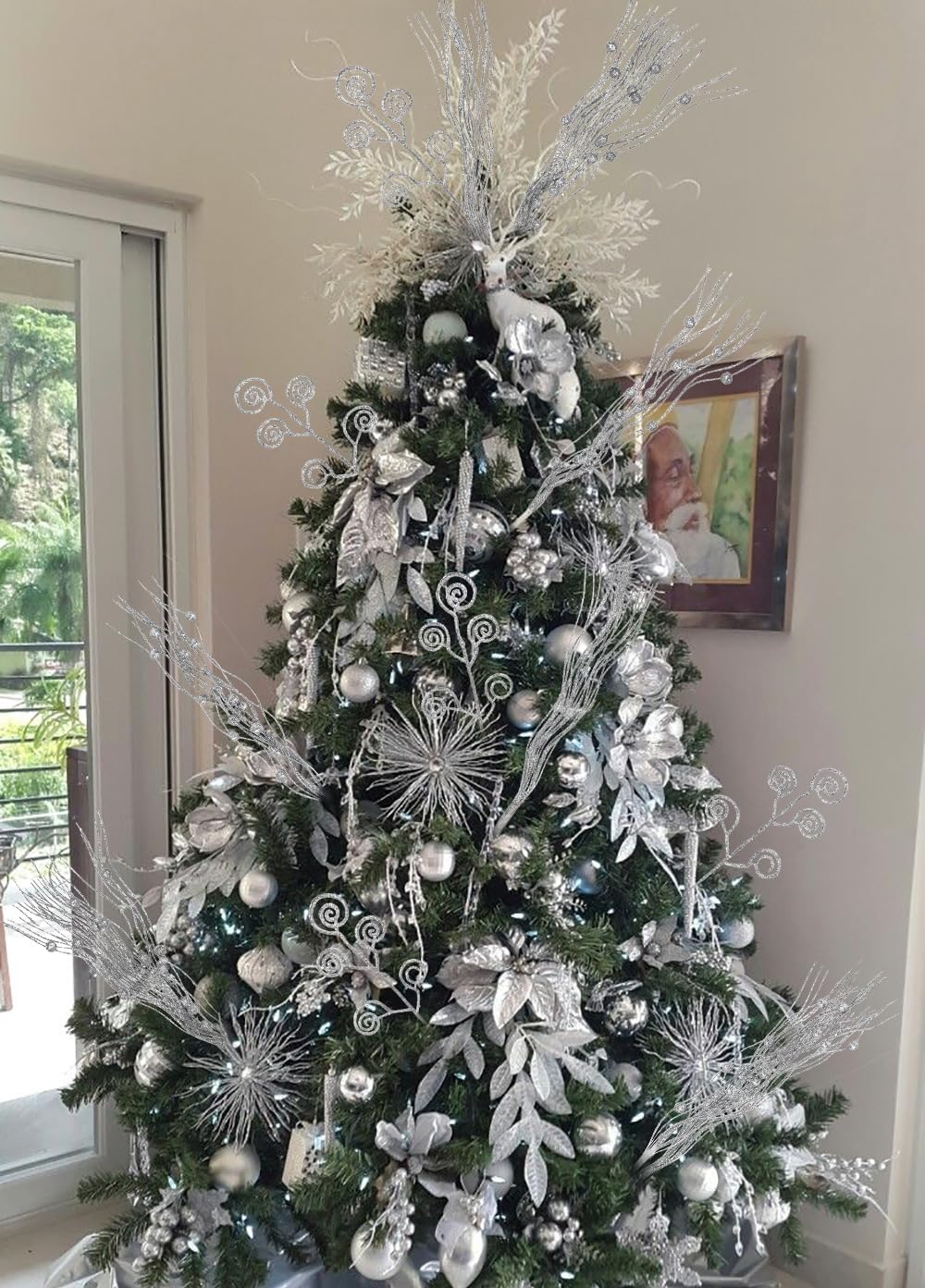 20PCS Silver Glitter Christmas Decor Sticks