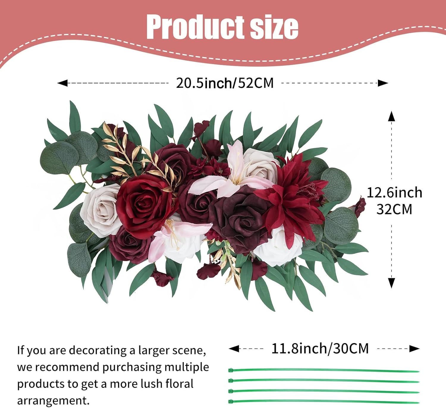 2PCS Red Artificial Rose Garland Wedding Decor