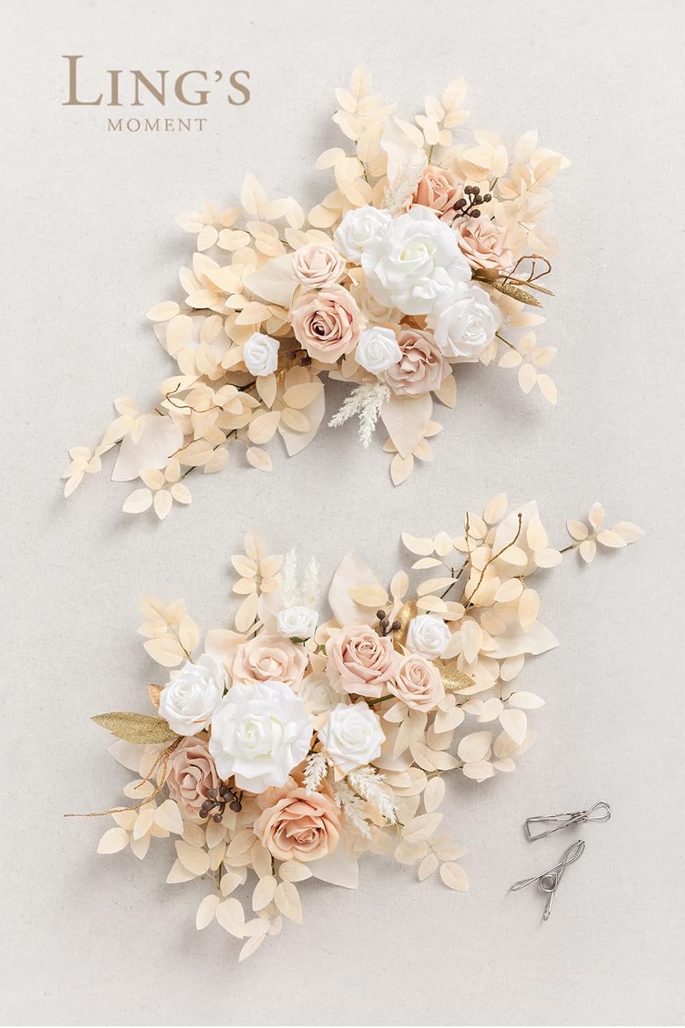 Lings Moment 2PCS White Beige Artificial Floral Centerpieces