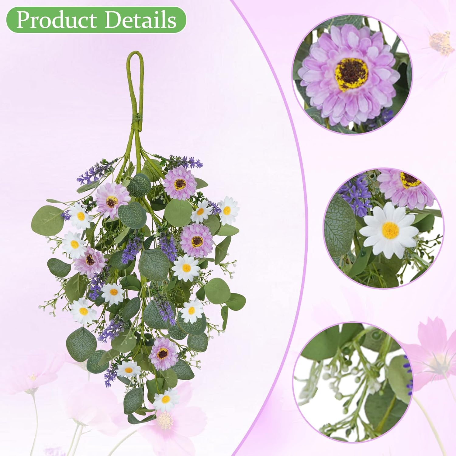 20 Inch Purple White Artificial Daisy Teardrop Swag