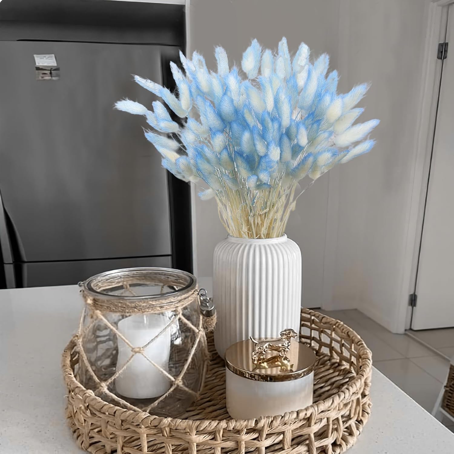 120 Pcs Blue Dried Bunny Tails Floral Decor