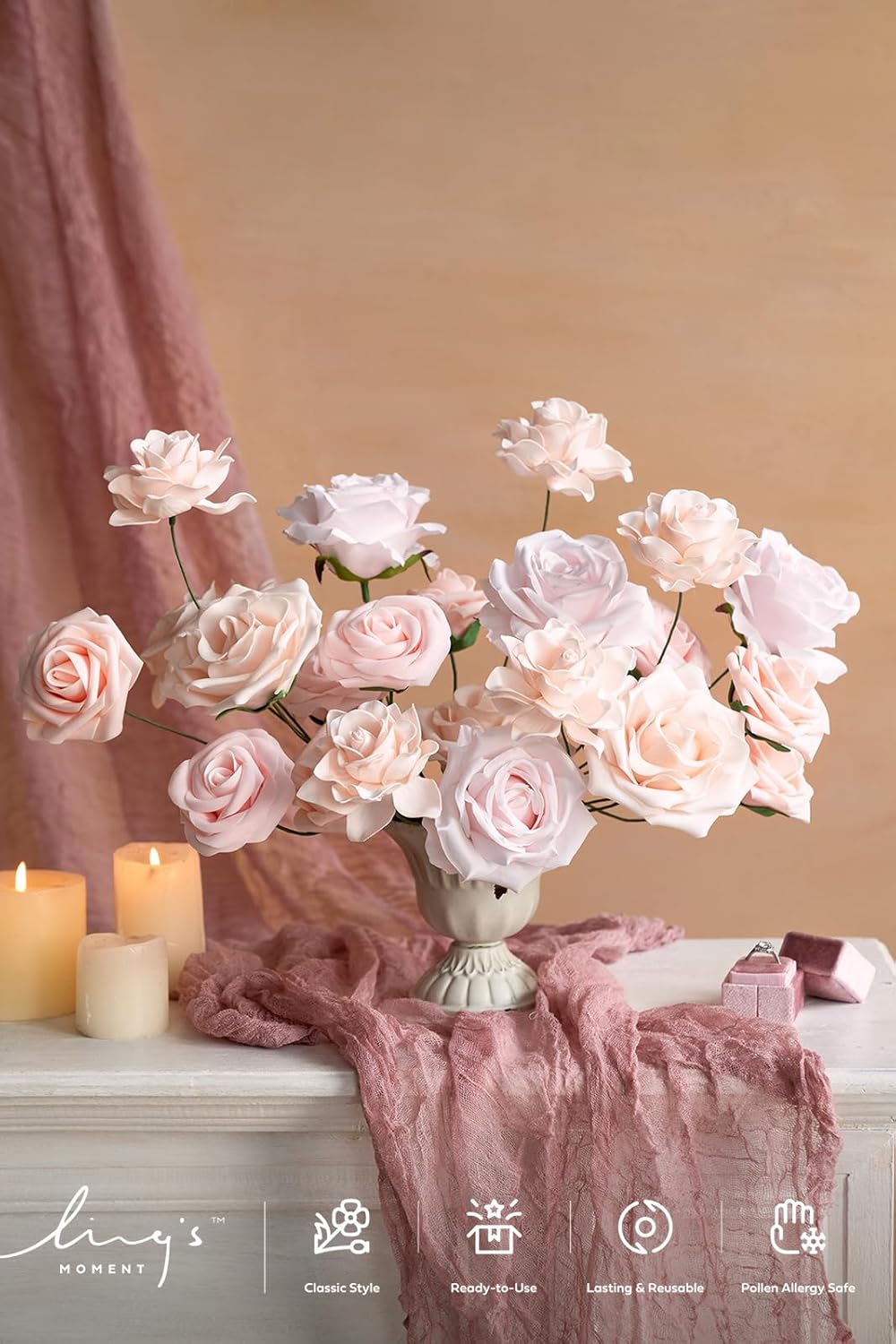 Lings Moment Artificial Flowers Fake Silk Roses Faux Foam Gardenia Combo 23pcs