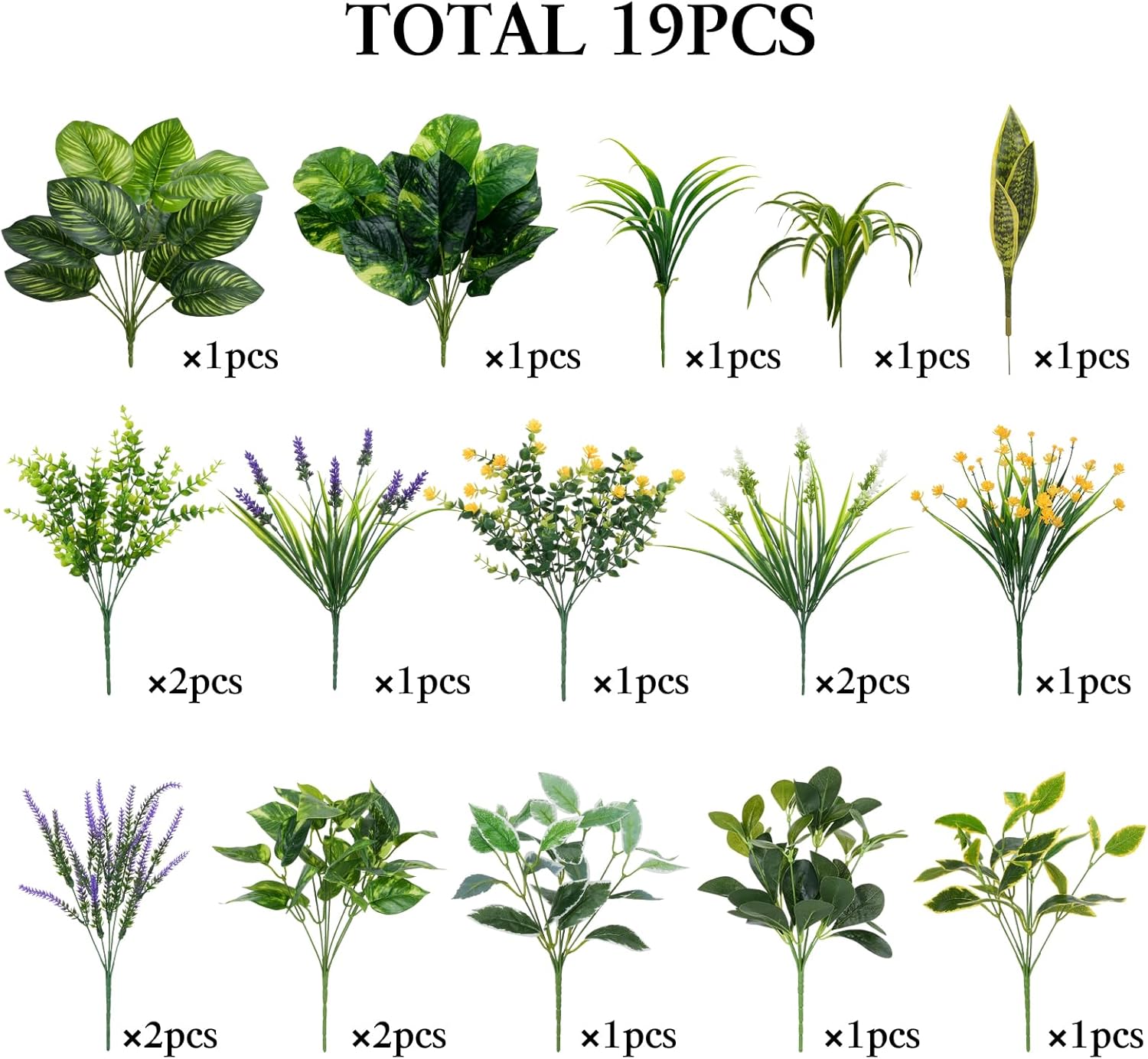 19 Piece Fake Plants Set for Outdoor Decor