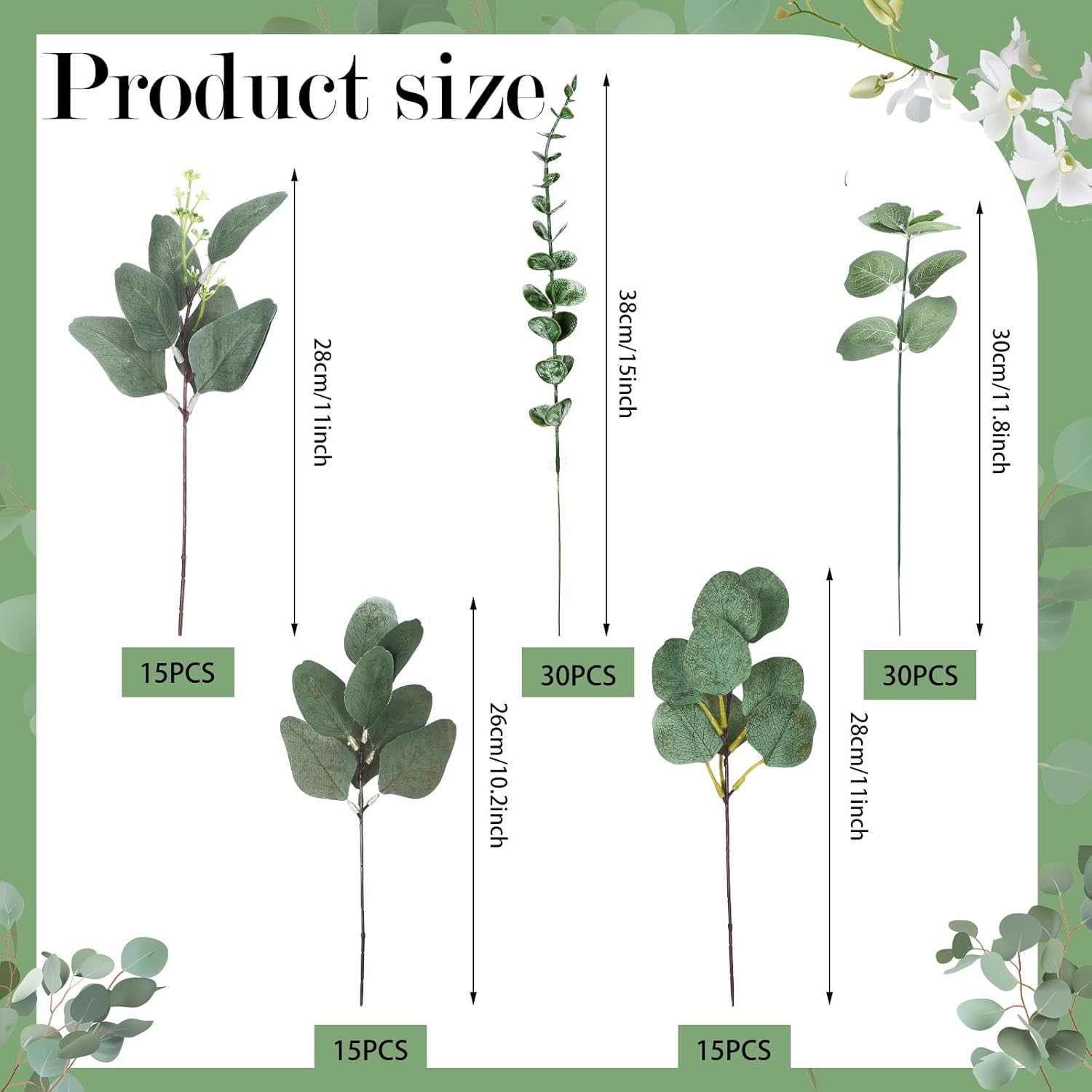 Ceenna 120 Pcs 6 Kinds Artificial Eucalyptus Greenery Set