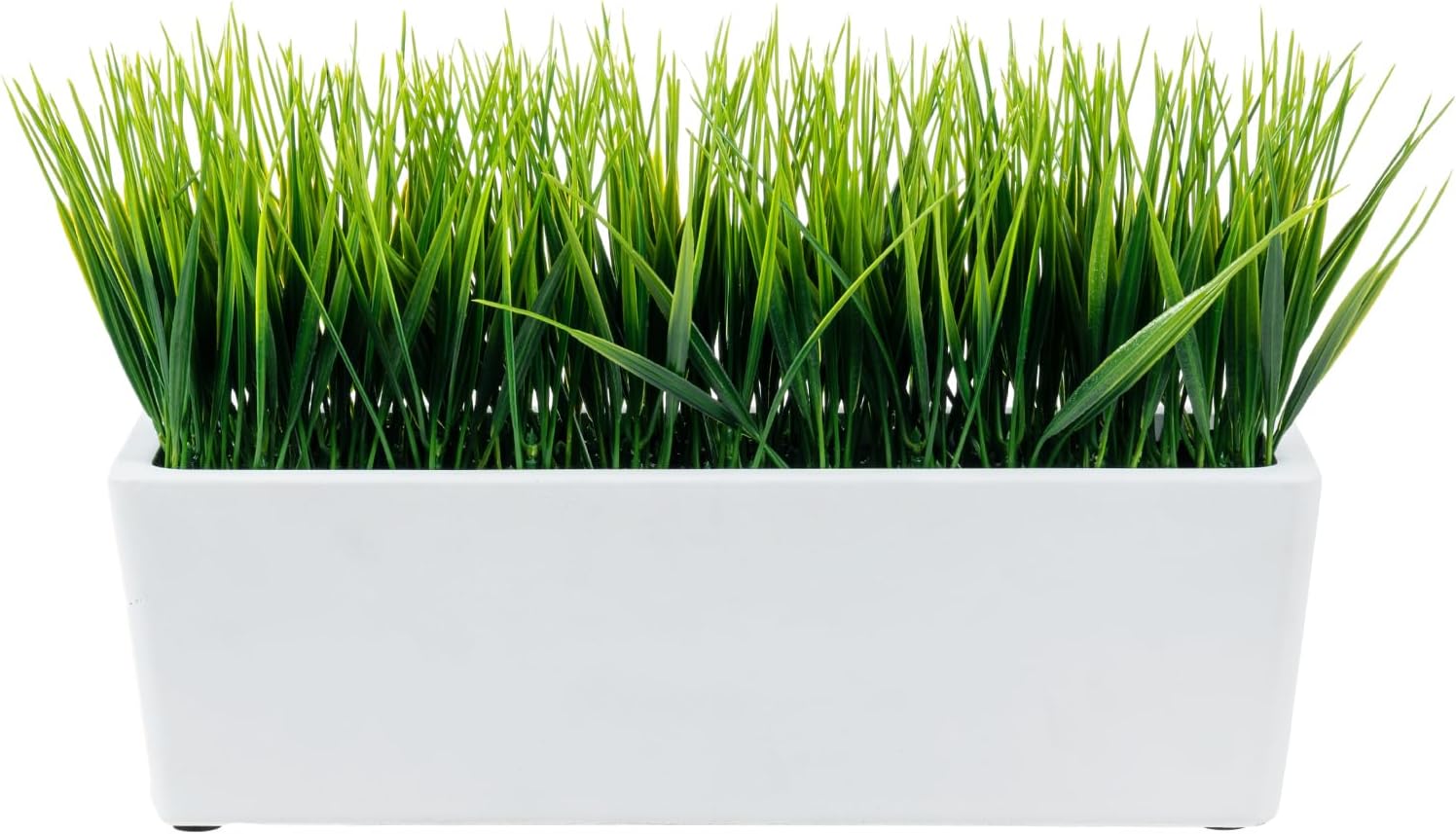 MyGift 14 Inch Artificial Green Grass in White Concrete Planter
