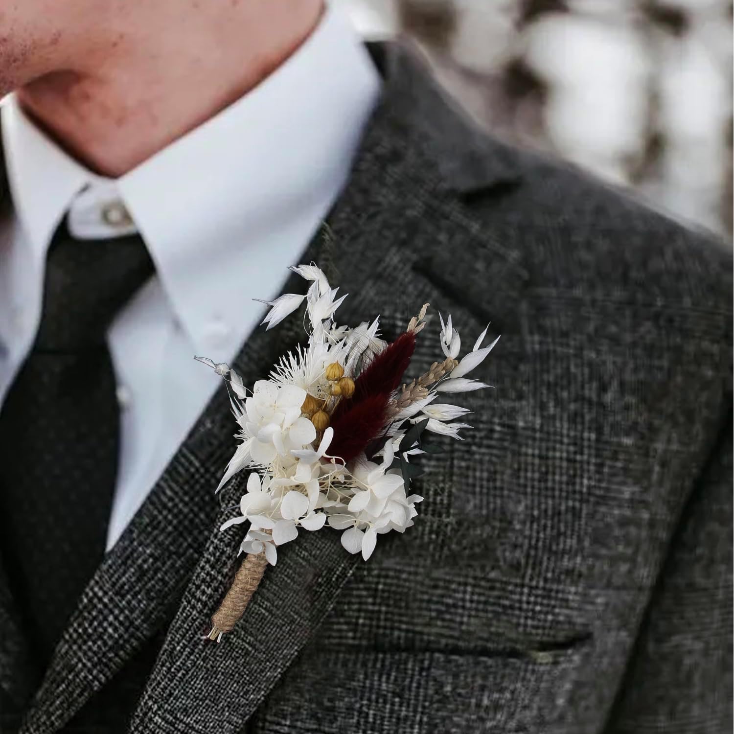 Rinlong 6Pcs Assorted Dried Flower Boutonniere for Men