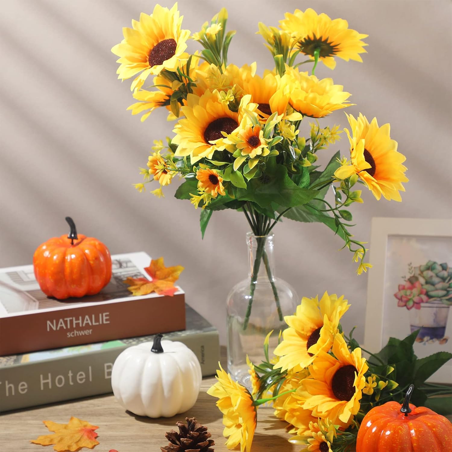 Jexine 16 Pack Artificial Sunflower Bouquets with Stems