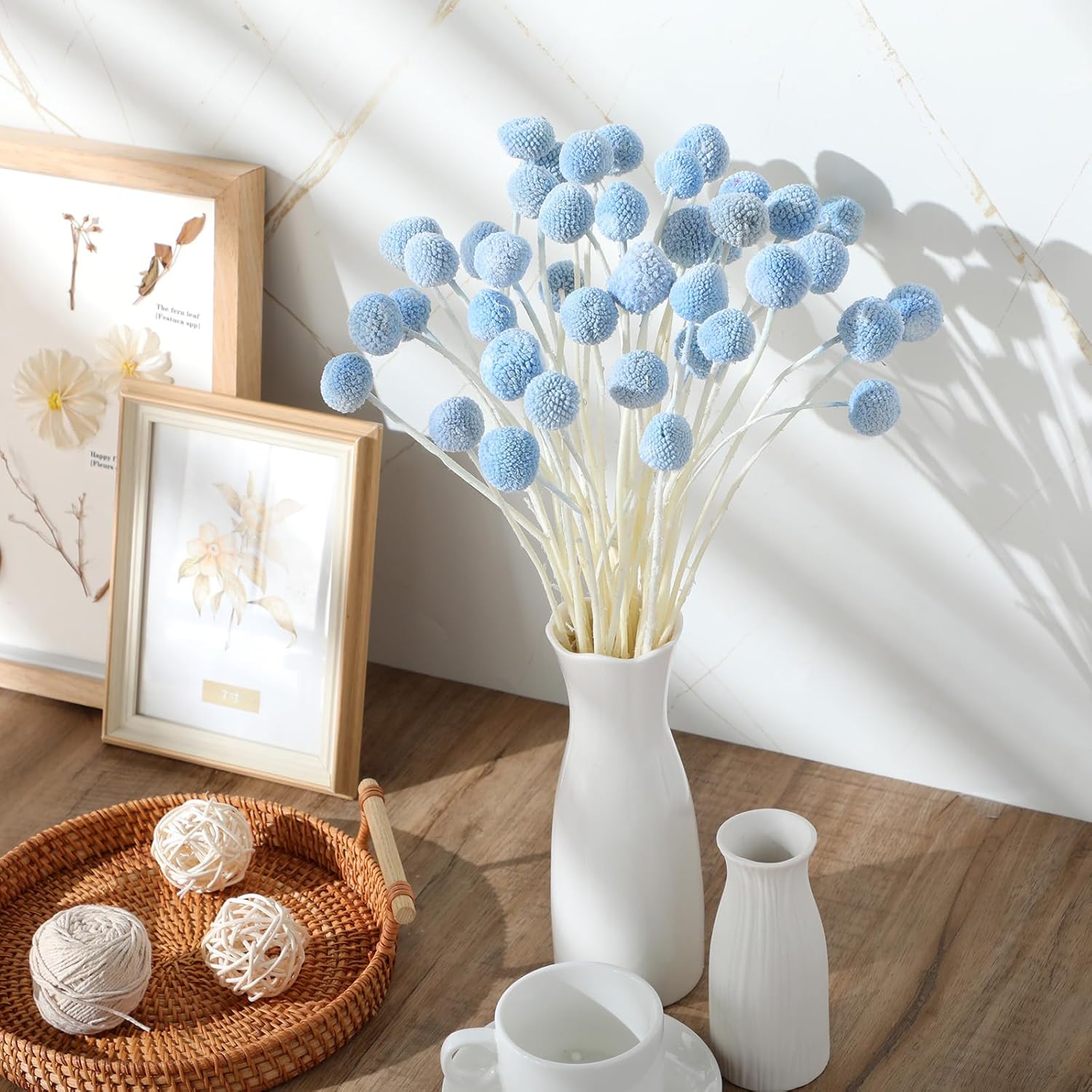 Janinka 40 Pcs Artificial Blue Billy Button Balls Flowers