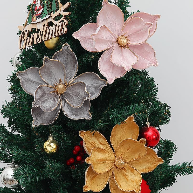 6Pcs Christmas Magnolia Artificial Flowers with Stems