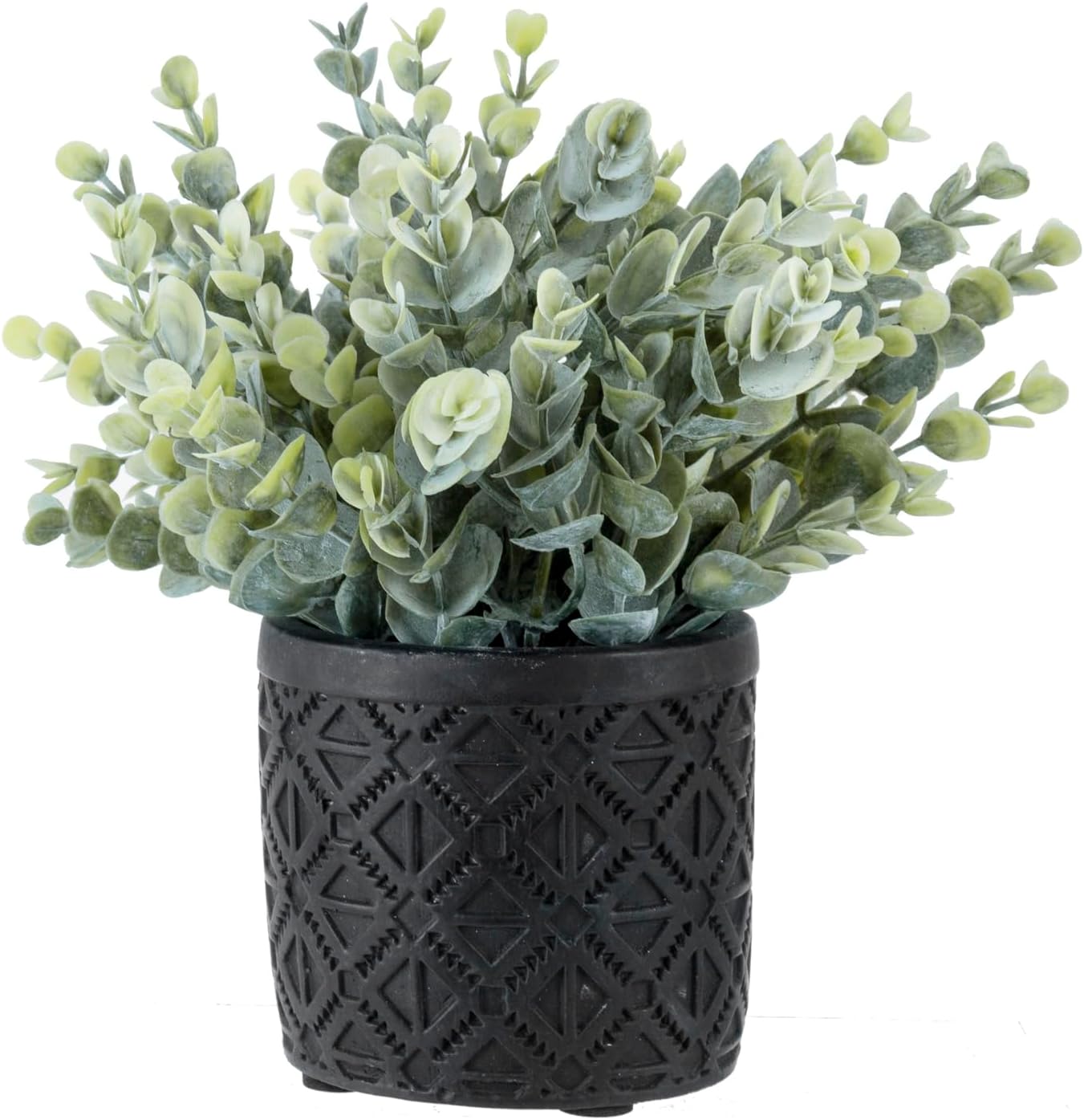 MyGift Artificial Eucalyptus Plant in Gray Concrete Pots with Geometric Pattern