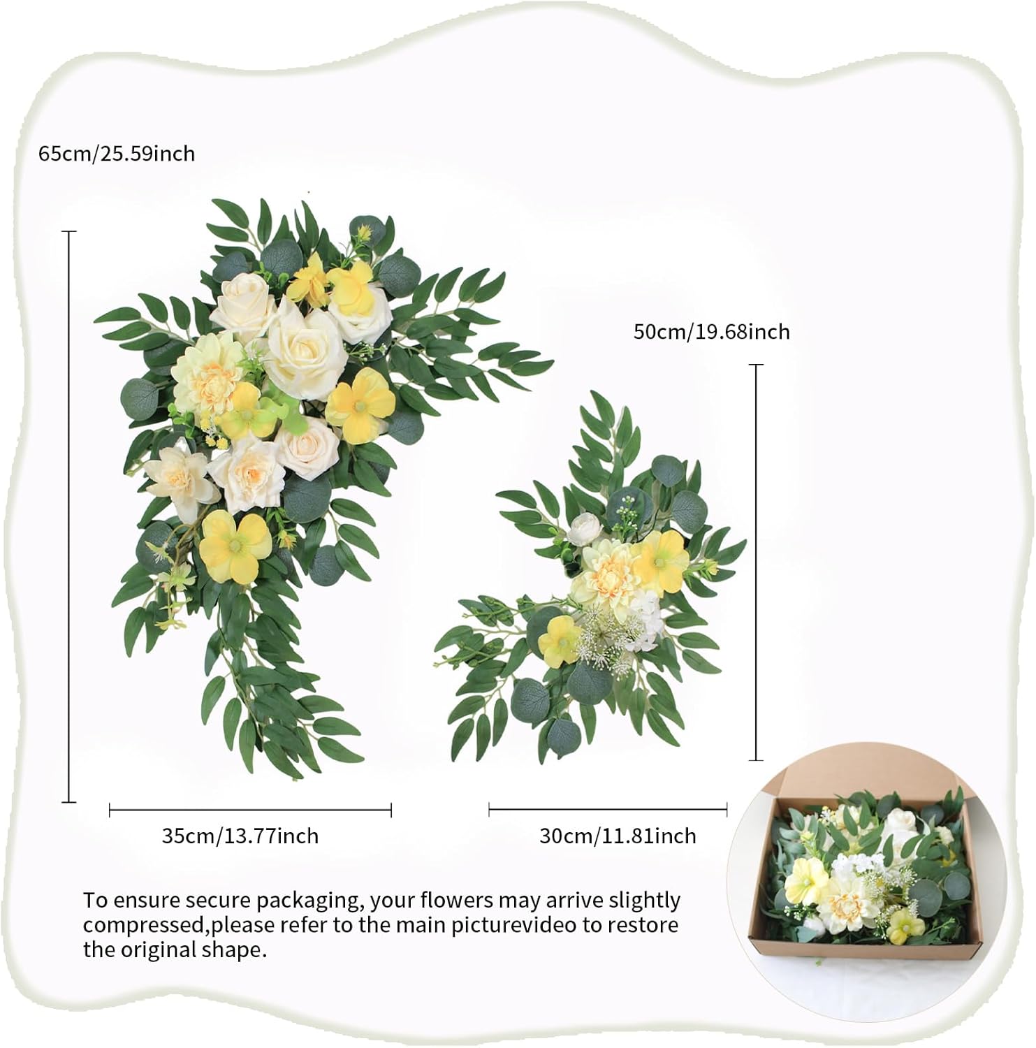 Pack of 2 Yellow Artificial Wedding Arch Flowers Reusable Decorations