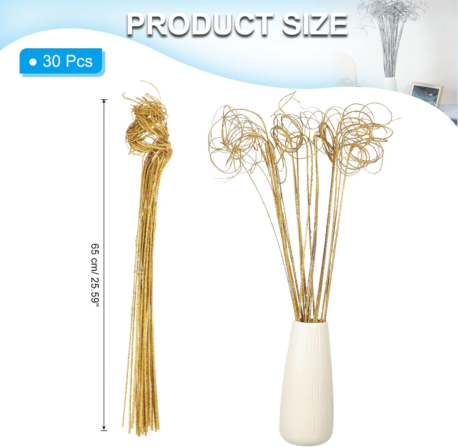 PATIKIL Glitter Curly Willow Branches 30 Pcs Gold