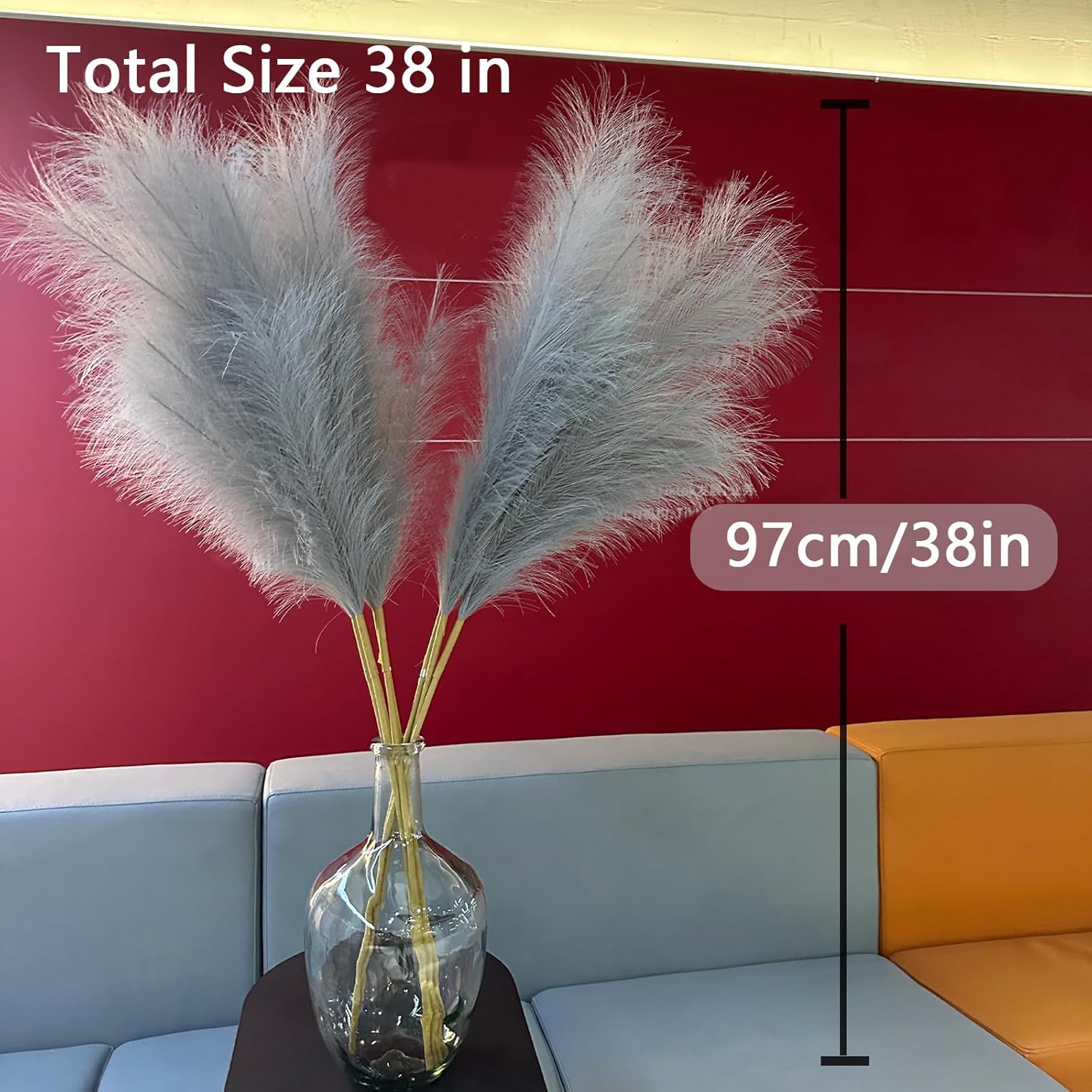 38 Inch 10 Stems Faux Pampas Grass - Grey