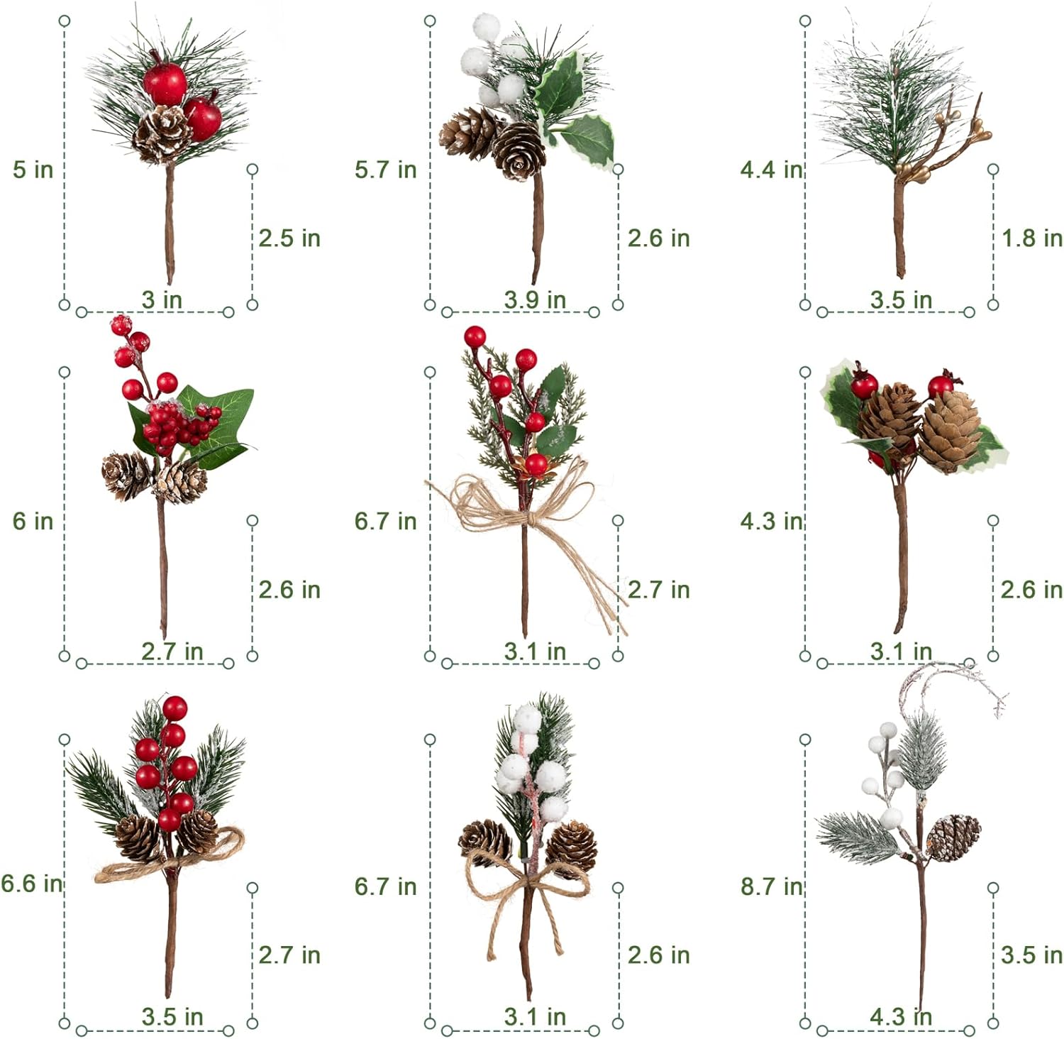 Crafare 15 Pack Christmas Berry Picks Assorted Sizes