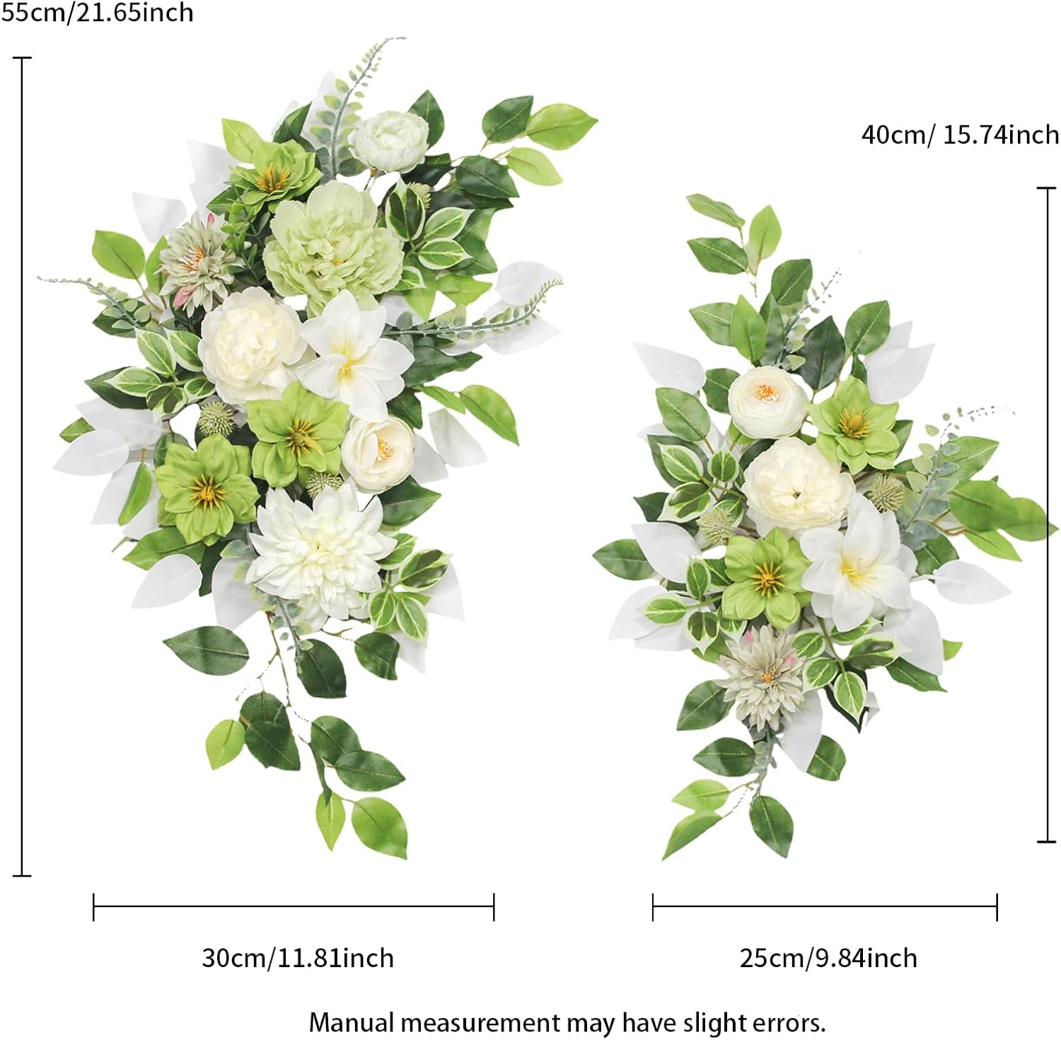 Wedding Arch Flowers Faux Set of 2 Green Decorations