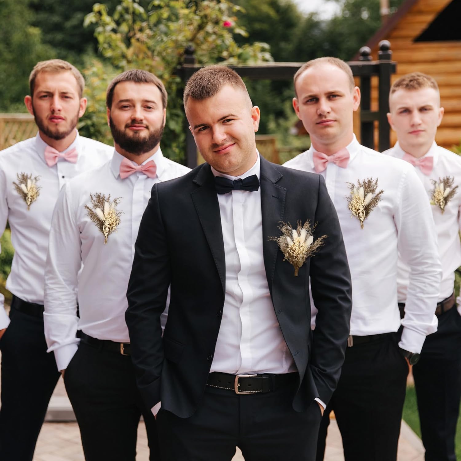 Fabbay 20 Pcs Boho Dried Flower Boutonniere for Men Wedding Accessories
