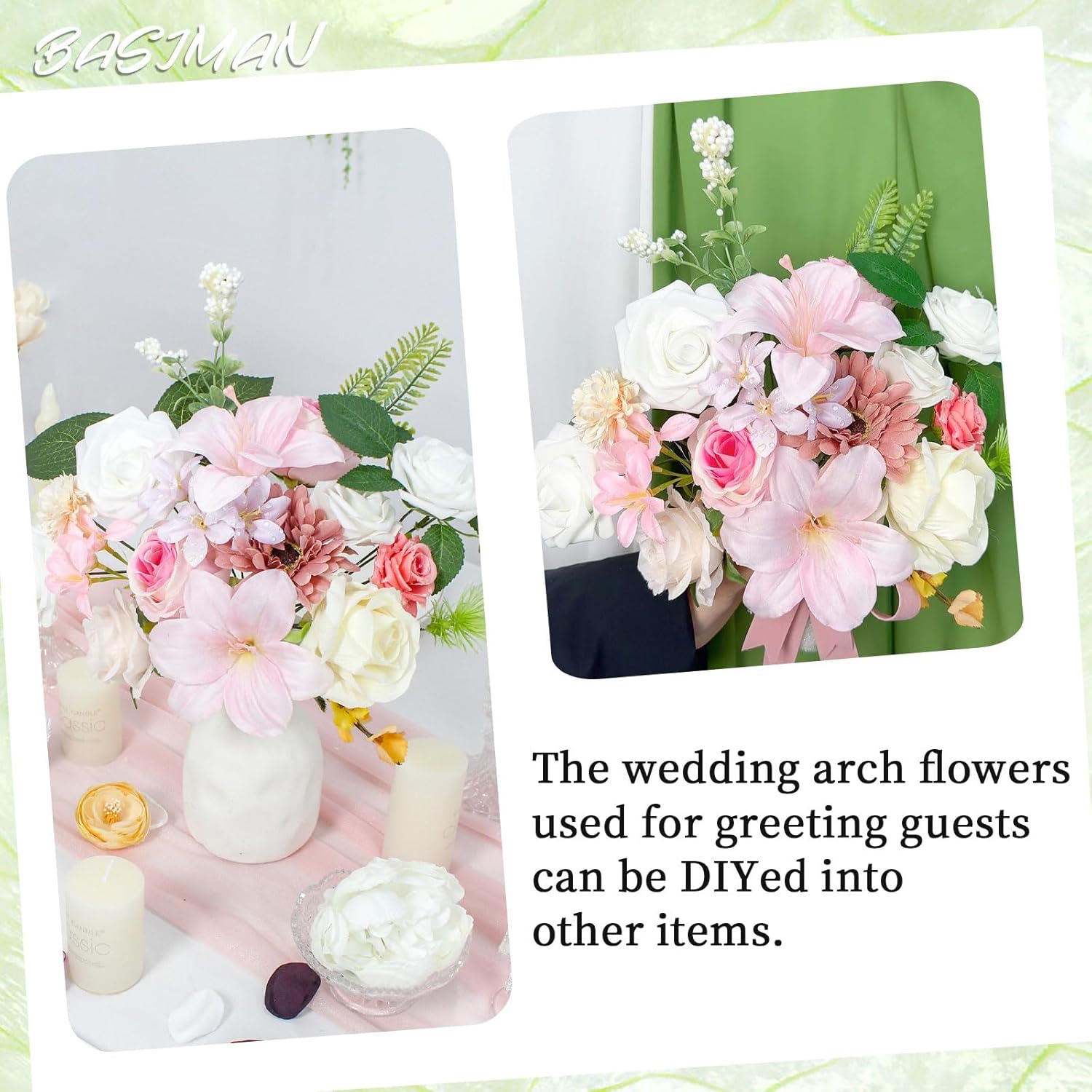 Light Pink Wedding Arch Flowers Set of 2