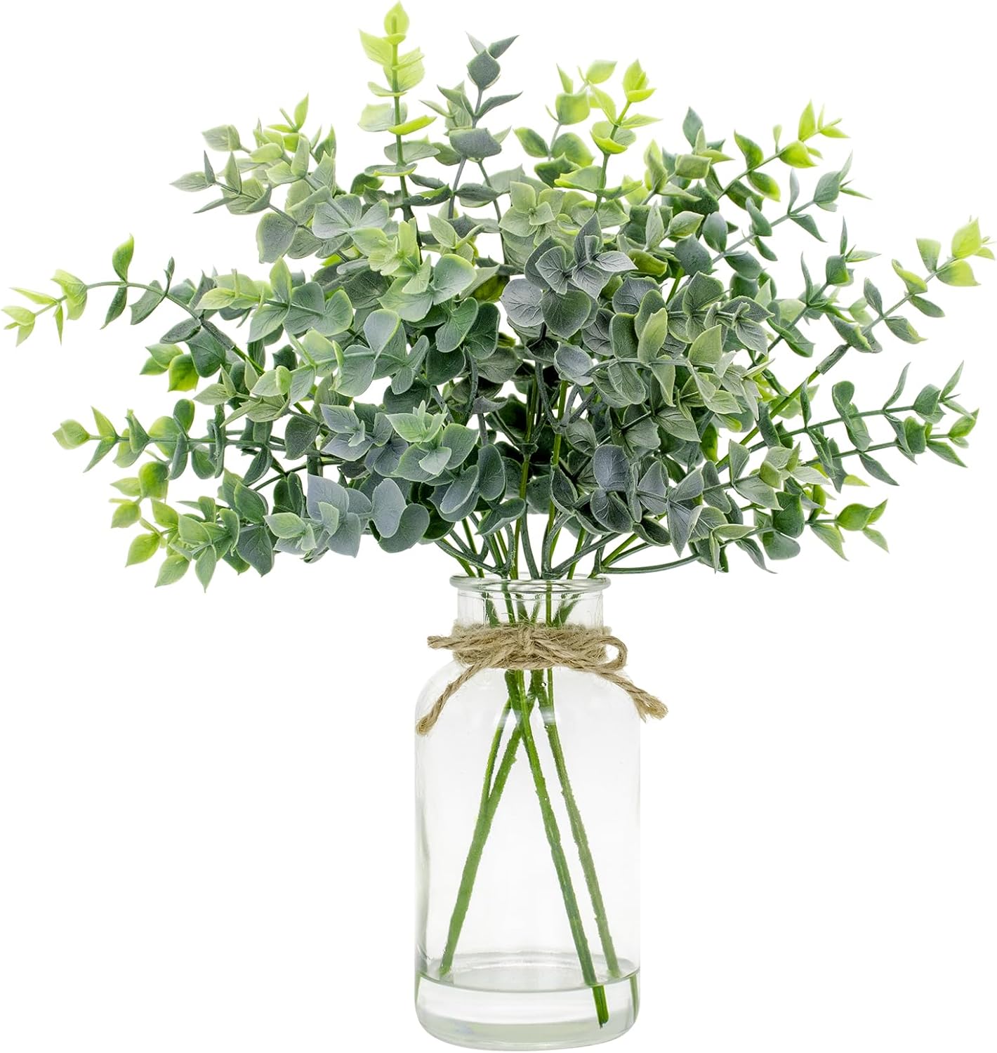 Lifelike Artificial Eucalyptus in Glass Vase with Faux Water