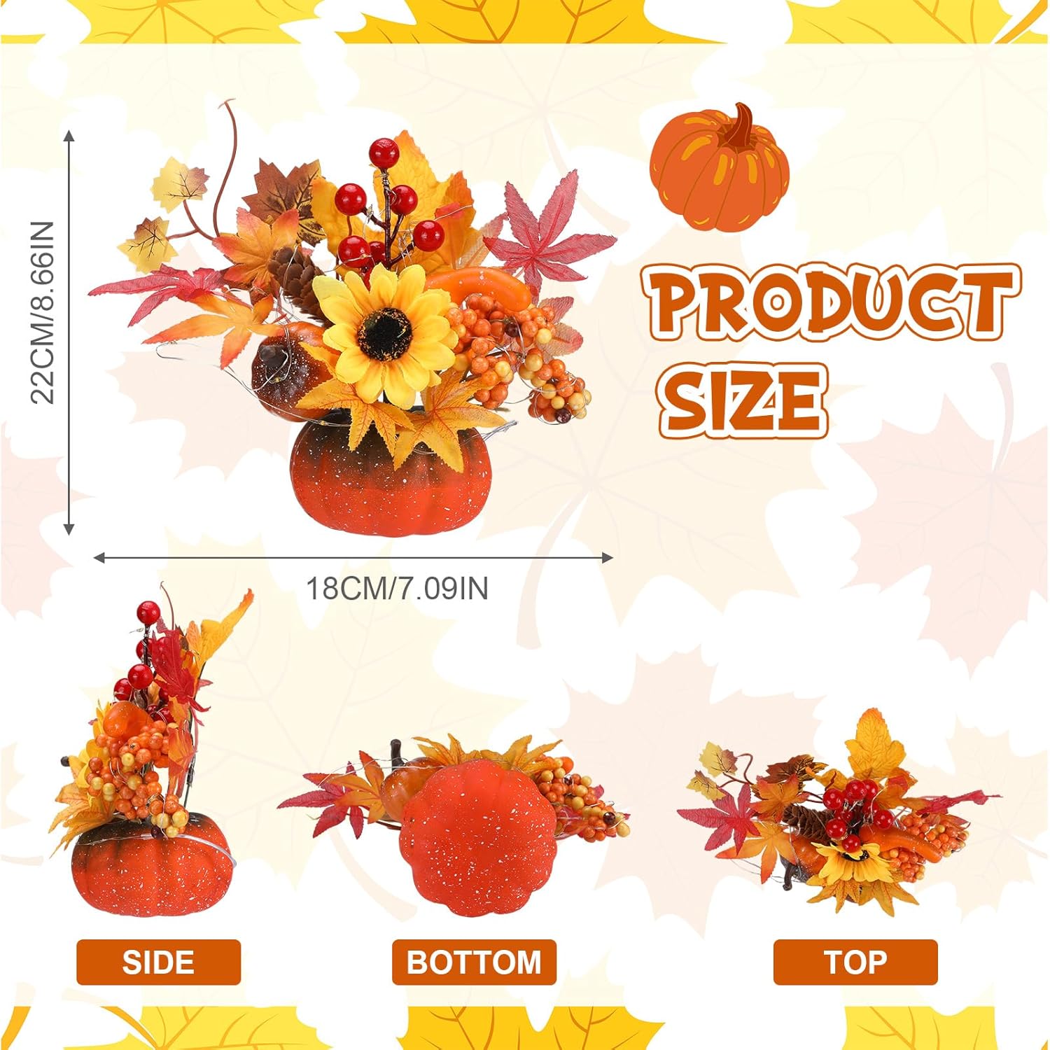 Bokon 86 Inch Thanksgiving Pumpkin Centerpiece Decorations with LED Lights