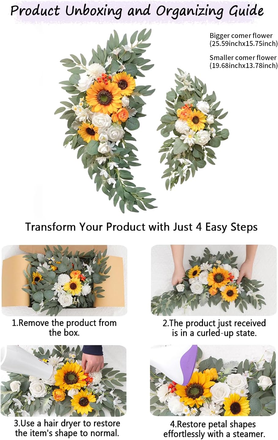 BMQDSM Wedding Arch Faux Flowers Set of 2
