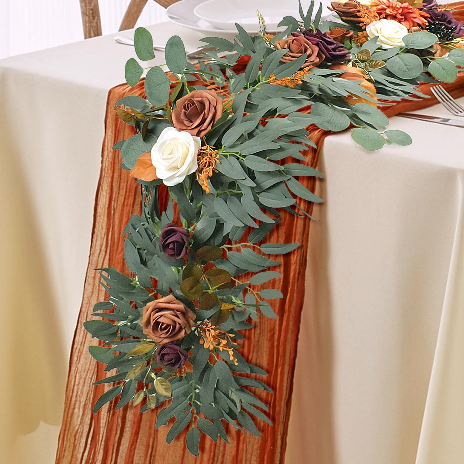 6 Ft Burnt Orange Flower Garland for Wedding and Home Decor