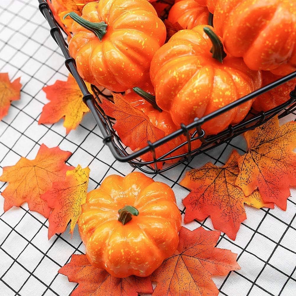16 Pcs Artificial Assorted Pumpkins Halloween Decor