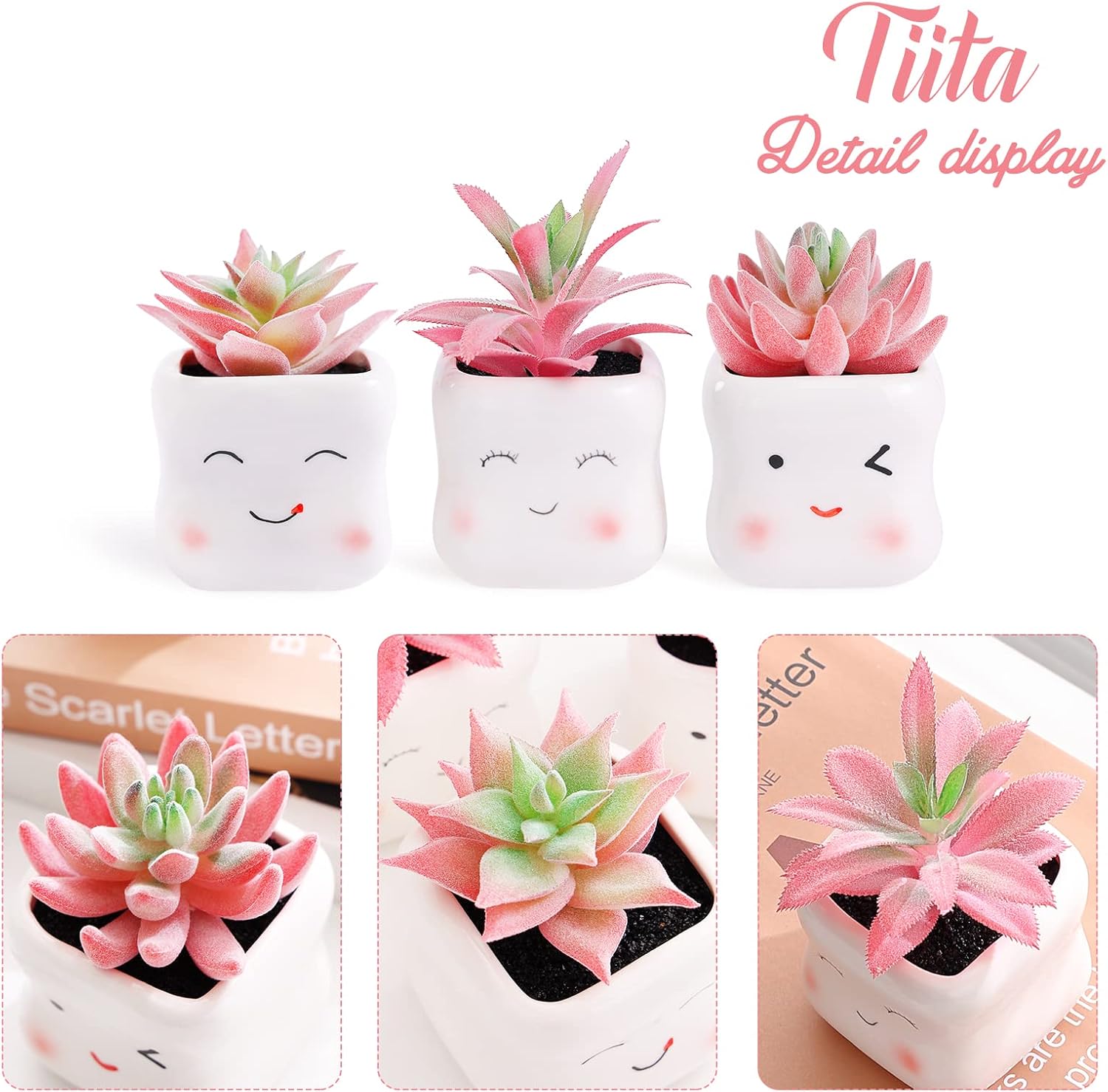 Tiita Cute Artificial Succulents in Ceramic Pots